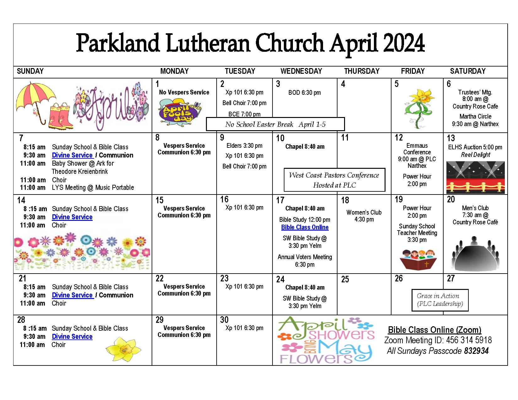 Church Calendar – Parkland Lutheran Church & School